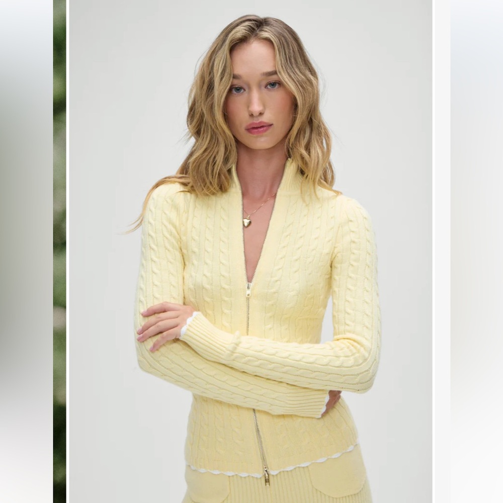 Yellow Frankie's Bikinis Carter Cable Knit Sweater